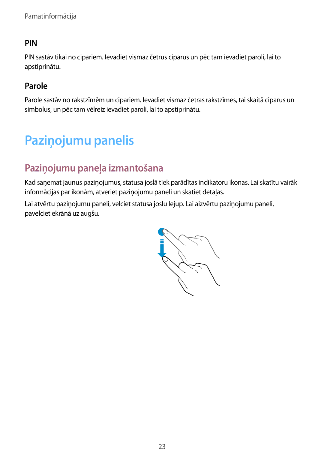 Samsung SM-T280NZWASEB, SM-T280NZKASEB manual Paziņojumu panelis, Paziņojumu paneļa izmantošana, Parole 