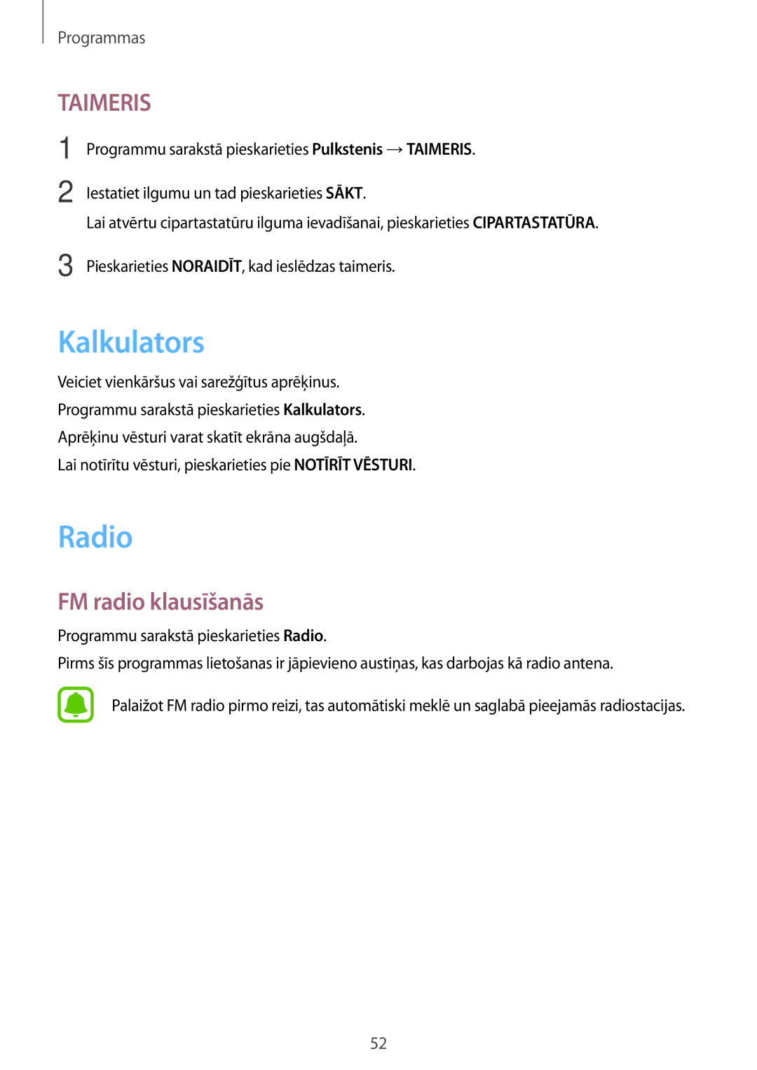 Samsung SM-T280NZKASEB, SM-T280NZWASEB manual Kalkulators, Radio, FM radio klausīšanās 