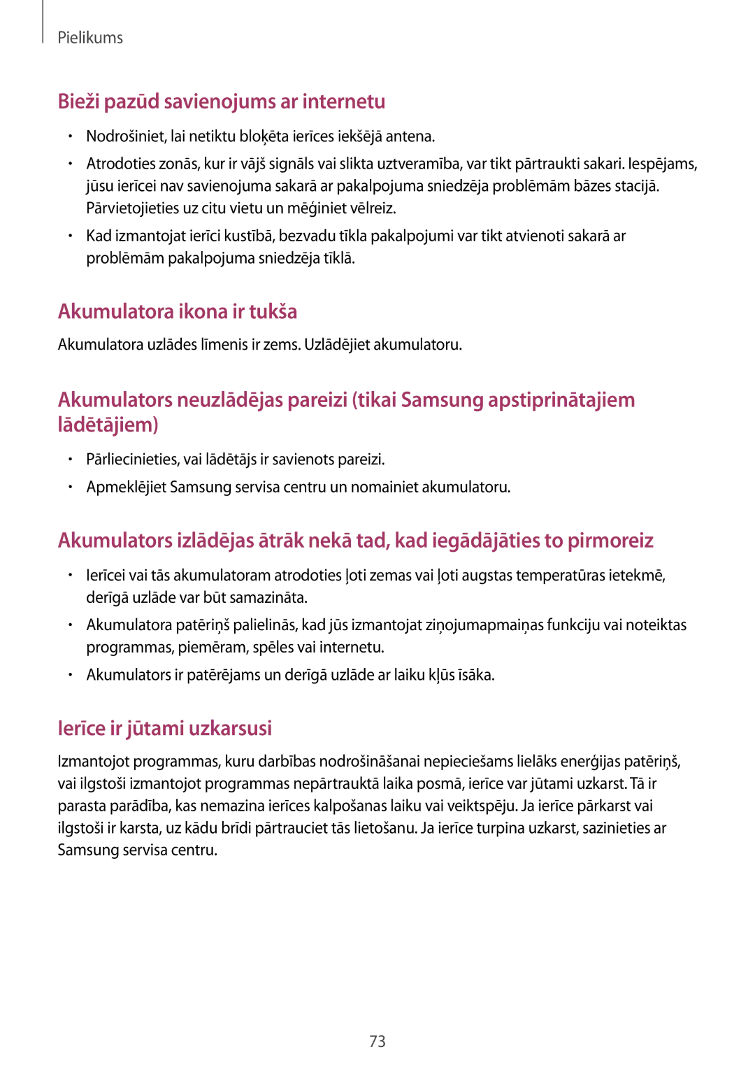 Samsung SM-T280NZWASEB, SM-T280NZKASEB manual Akumulatora ikona ir tukša 