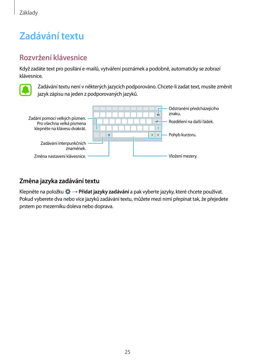 Samsung SM-T280NZKAXEZ manual Zadávání textu, Rozvržení klávesnice, Změna jazyka zadávání textu 