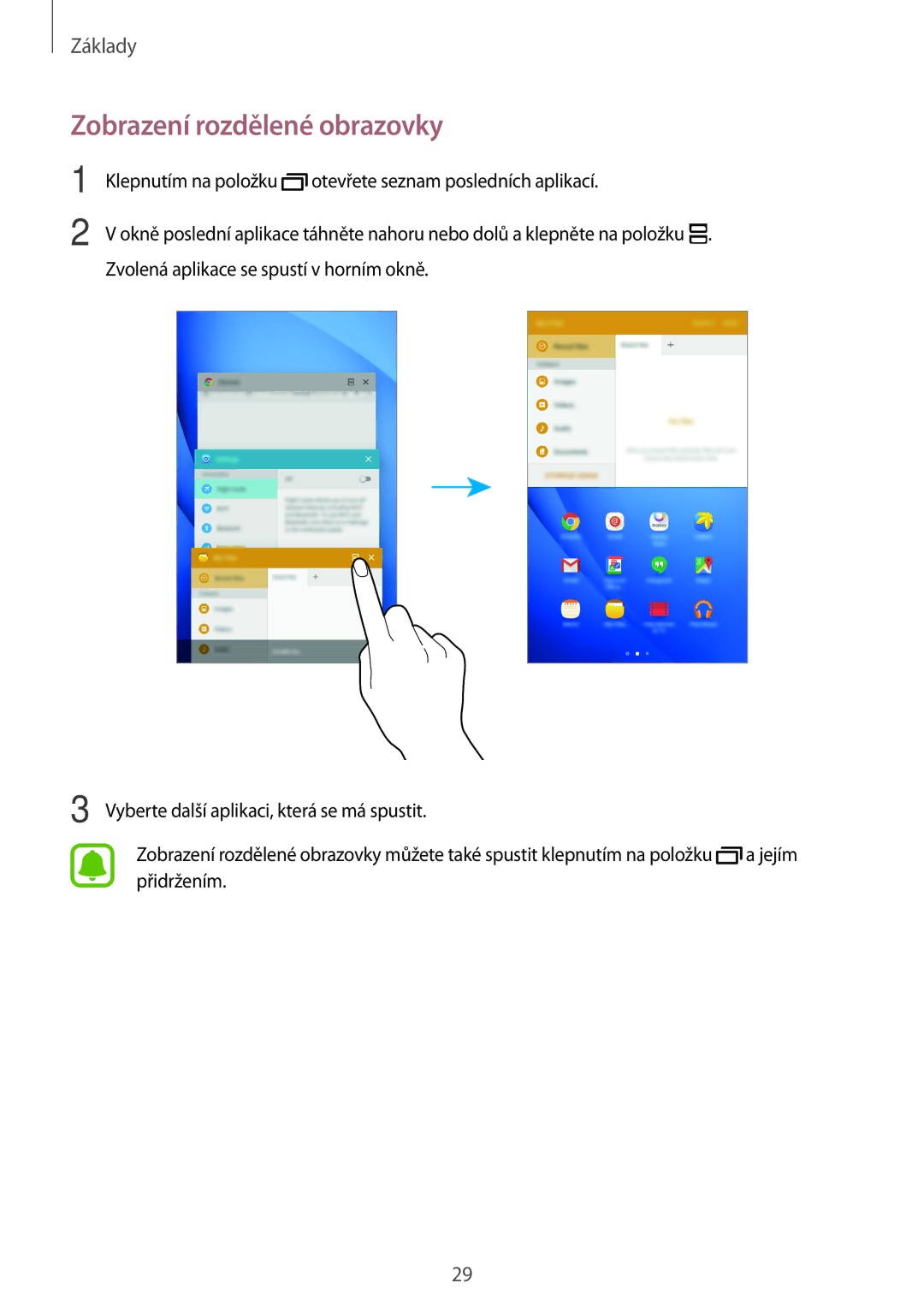 Samsung SM-T280NZKAXEZ manual Zobrazení rozdělené obrazovky 