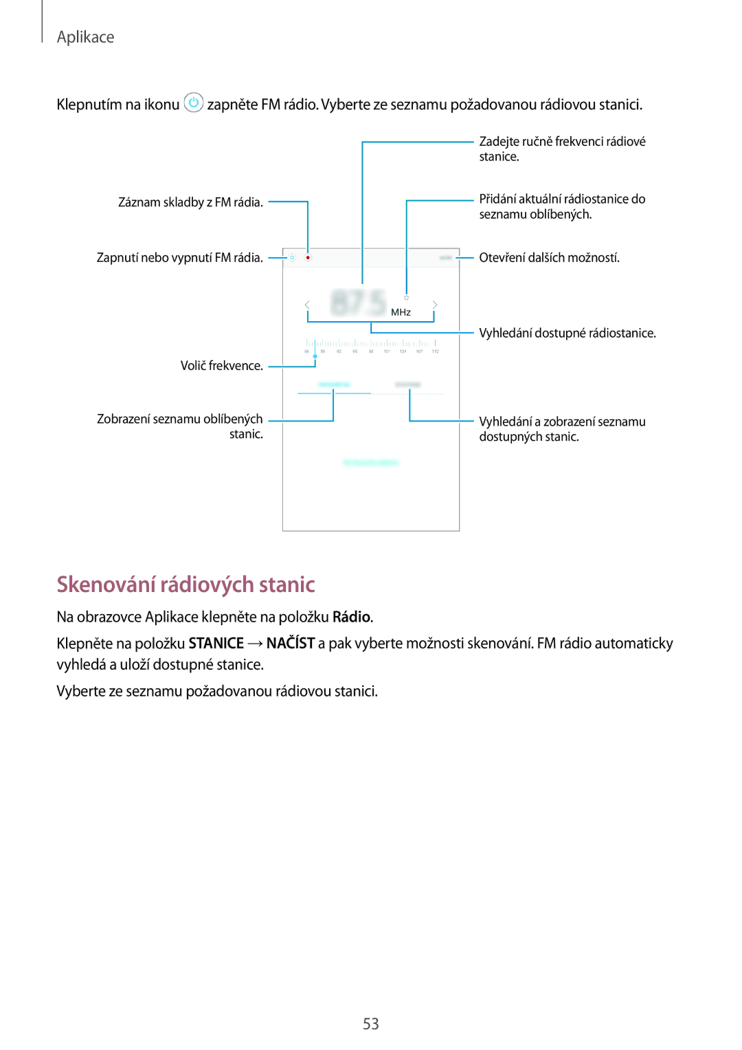 Samsung SM-T280NZKAXEZ manual Skenování rádiových stanic 