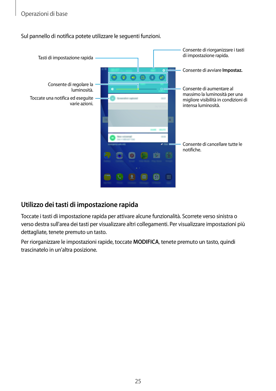 Samsung SM-T285NZKAITV manual Utilizzo dei tasti di impostazione rapida 