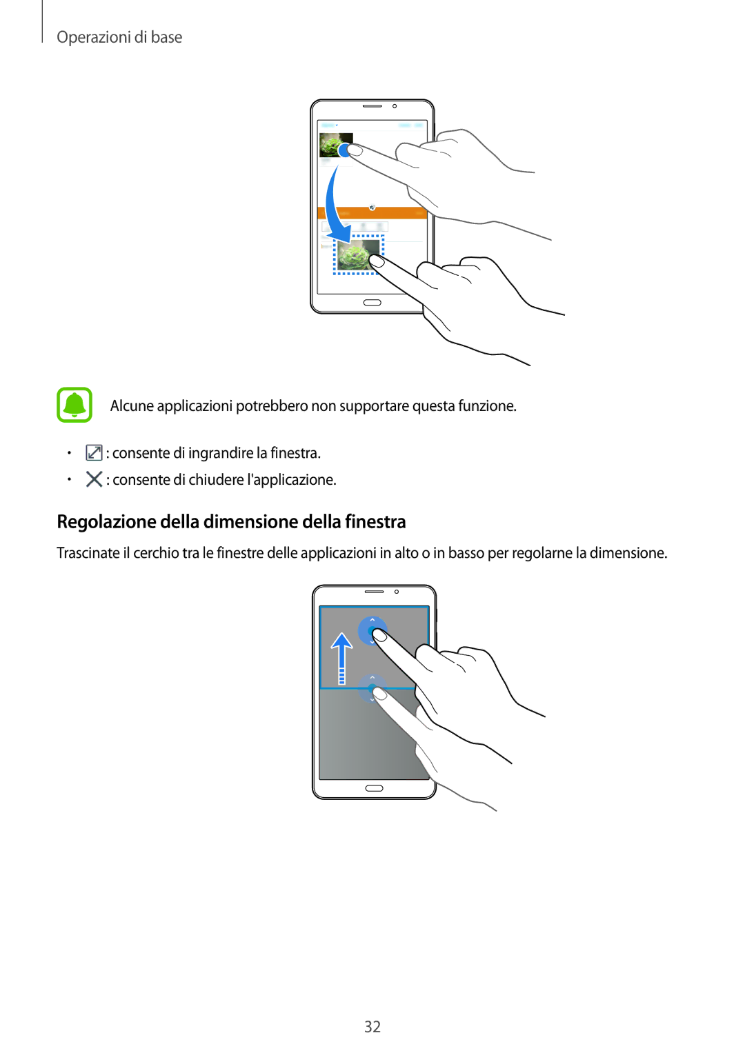 Samsung SM-T285NZKAITV manual Regolazione della dimensione della finestra 