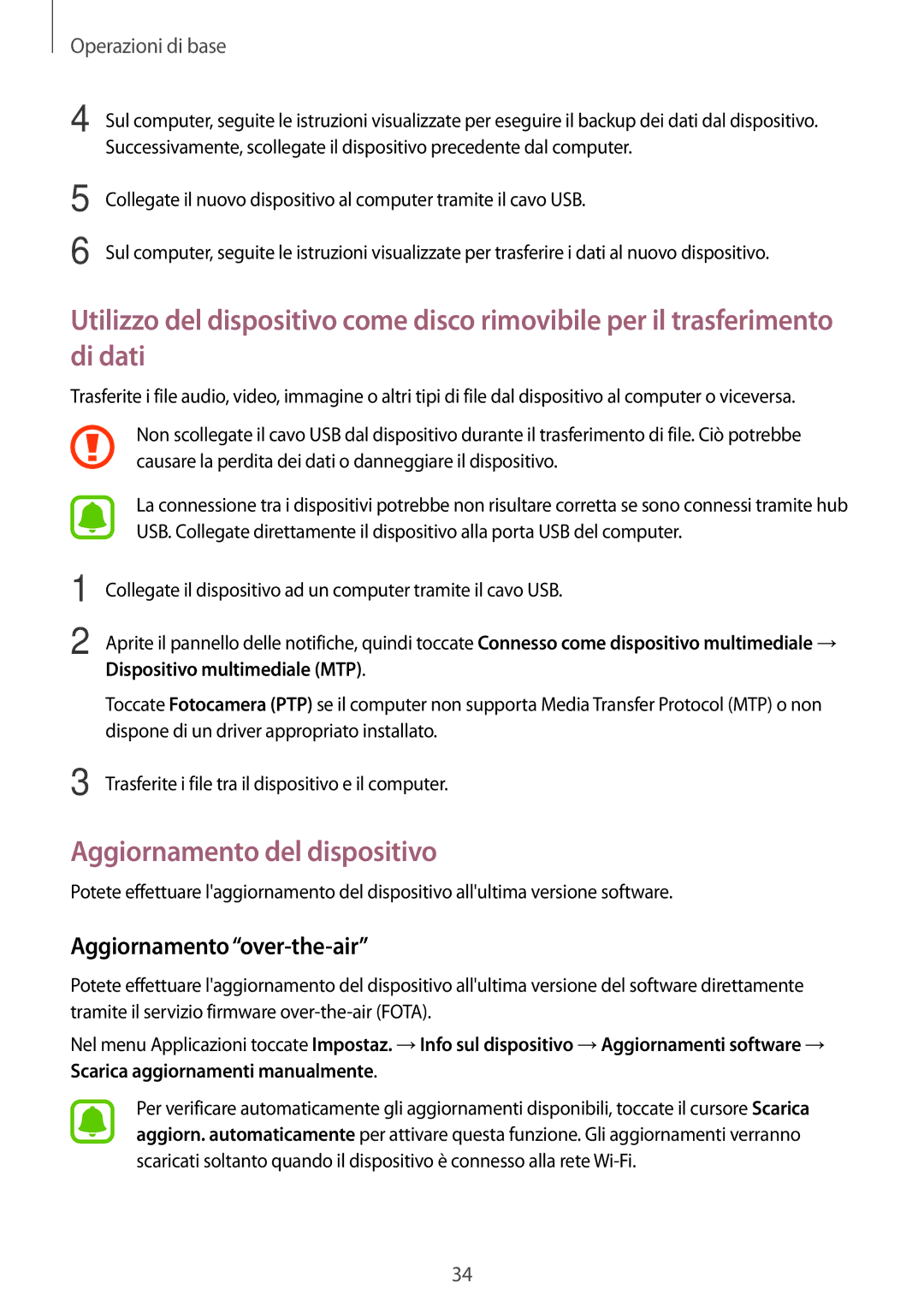 Samsung SM-T285NZKAITV manual Aggiornamento del dispositivo, Aggiornamentoover-the-air 