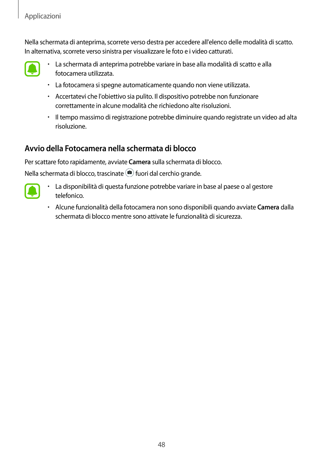 Samsung SM-T285NZKAITV manual Avvio della Fotocamera nella schermata di blocco 