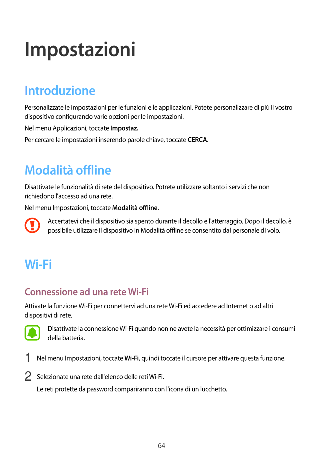 Samsung SM-T285NZKAITV manual Introduzione, Modalità offline, Connessione ad una rete Wi-Fi 