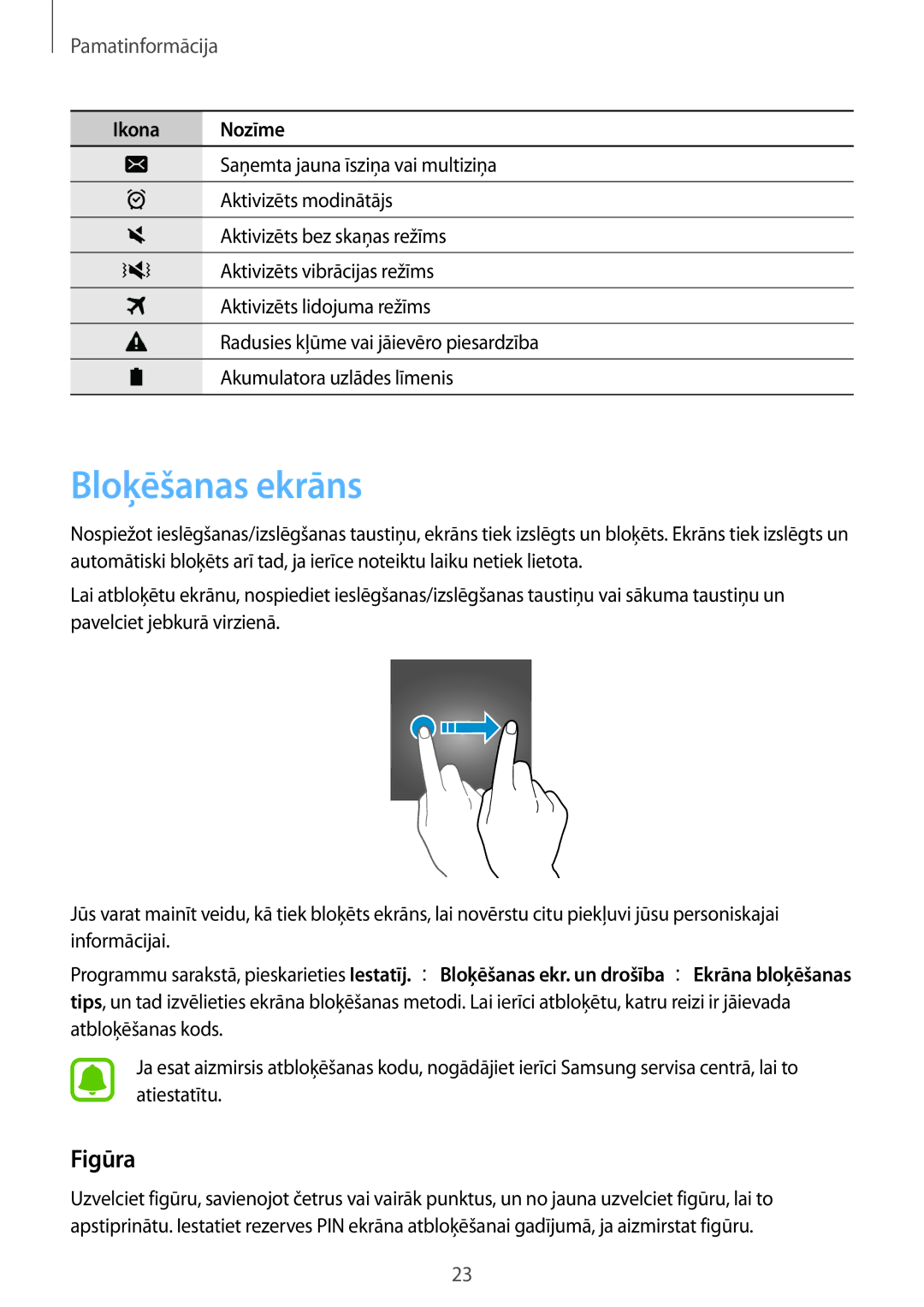 Samsung SM-T285NZKASEB manual Bloķēšanas ekrāns, Figūra 