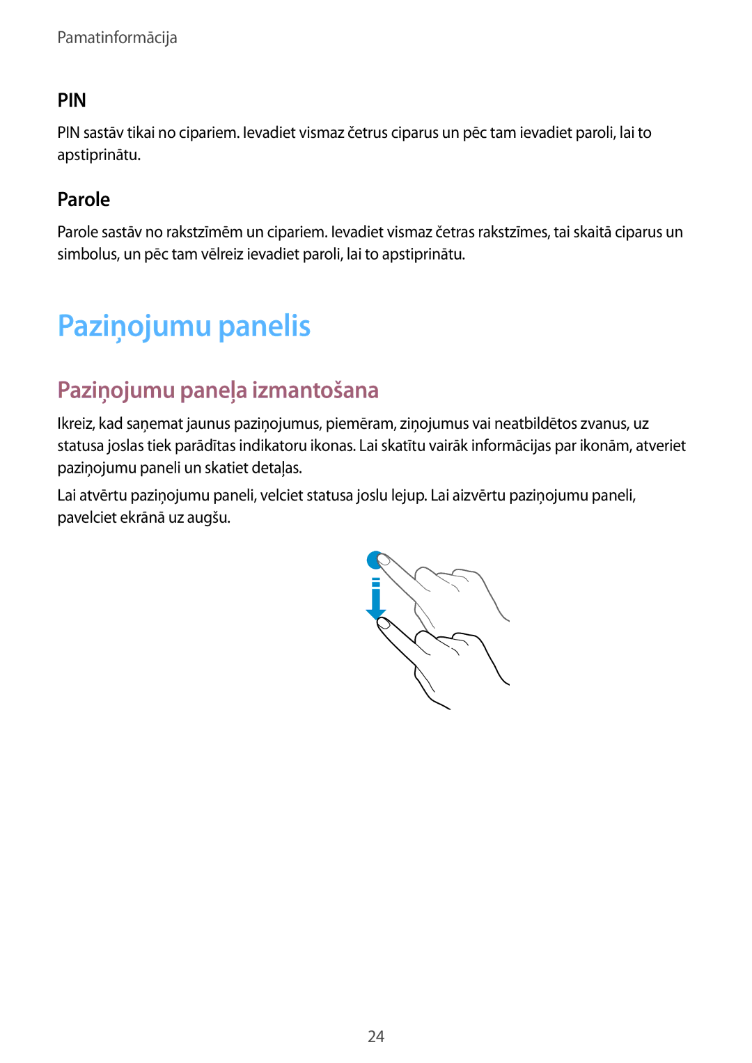 Samsung SM-T285NZKASEB manual Paziņojumu panelis, Paziņojumu paneļa izmantošana, Parole 