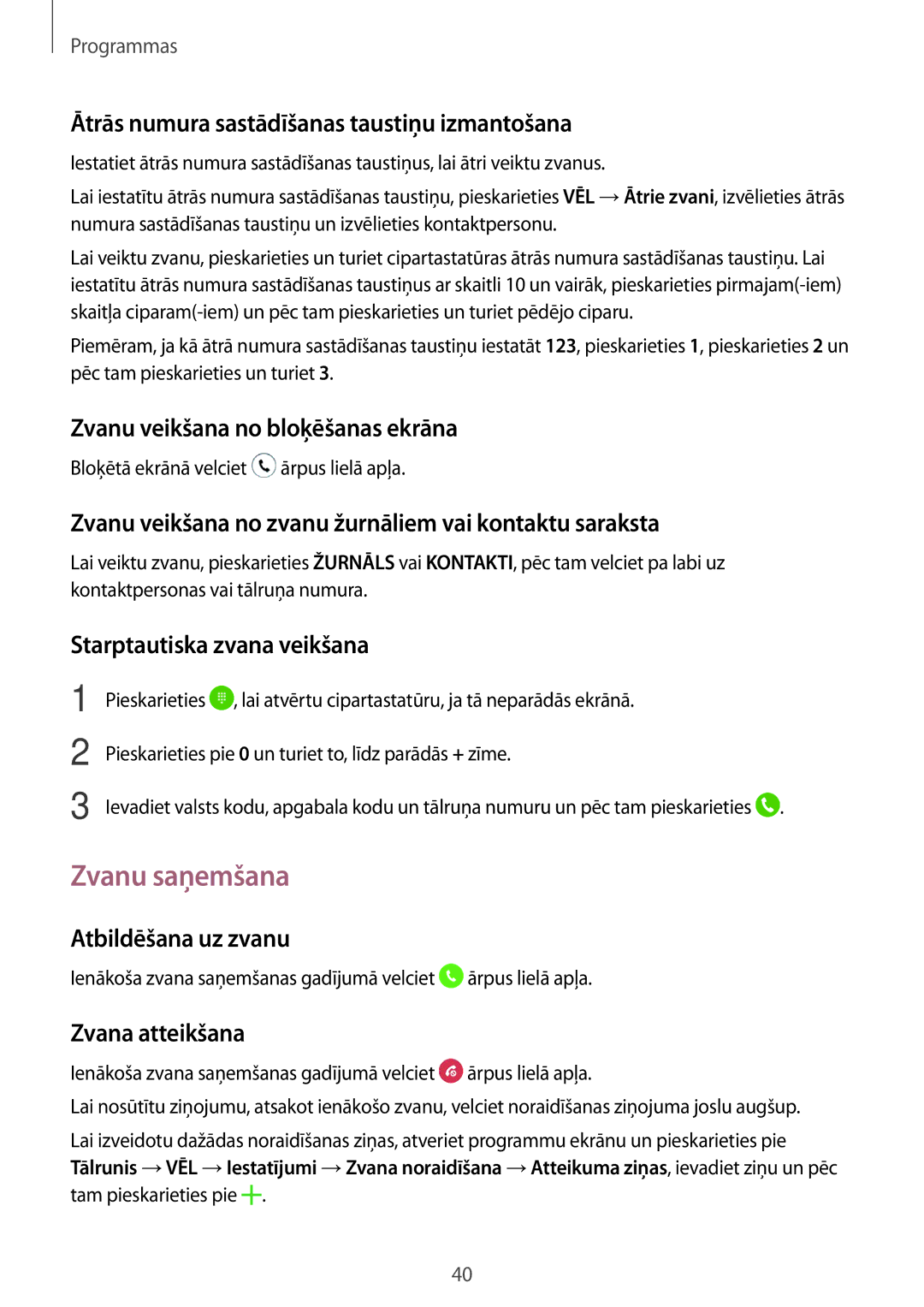 Samsung SM-T285NZKASEB manual Zvanu saņemšana 