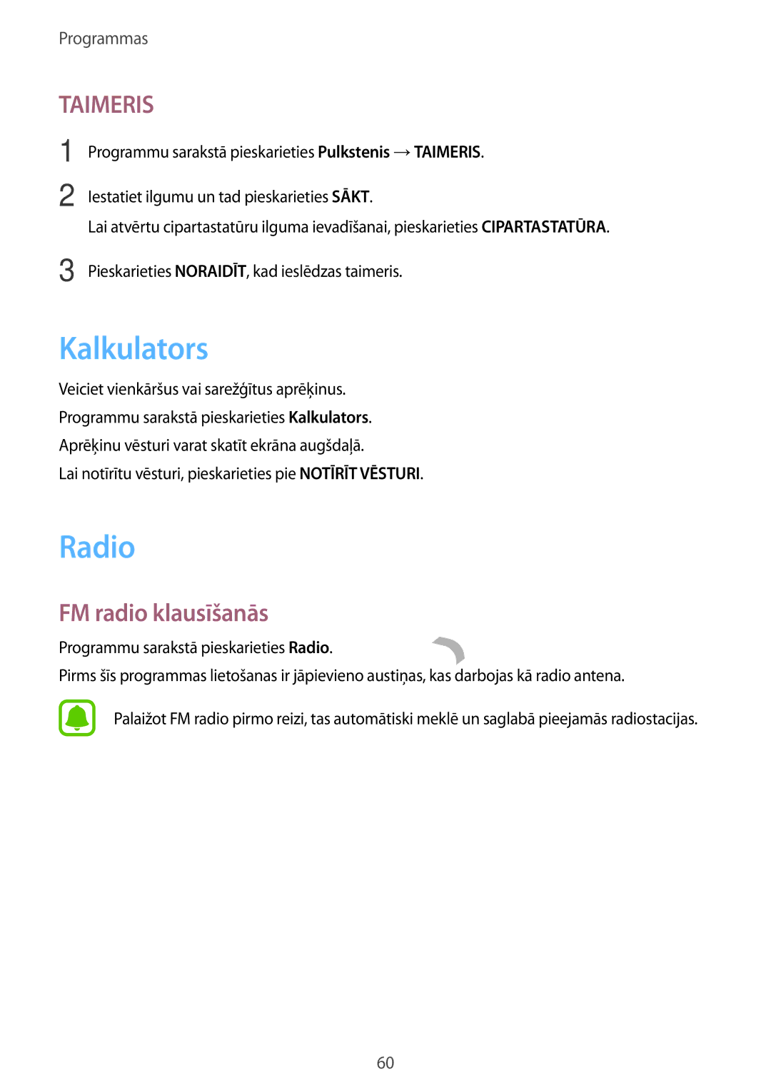 Samsung SM-T285NZKASEB manual Kalkulators, Radio, FM radio klausīšanās 