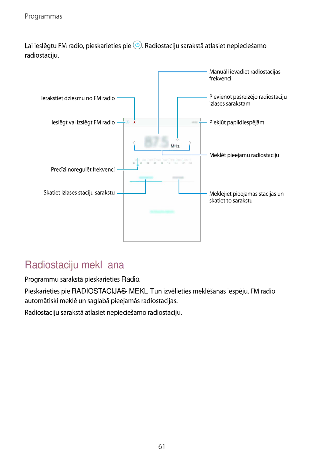 Samsung SM-T285NZKASEB manual Radiostaciju meklēšana 