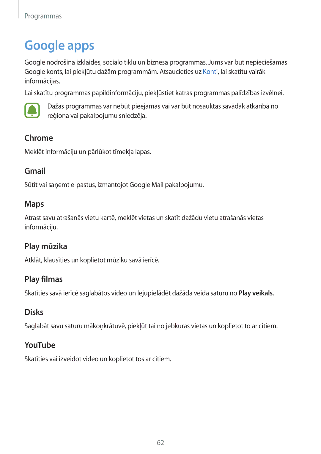 Samsung SM-T285NZKASEB manual Google apps 