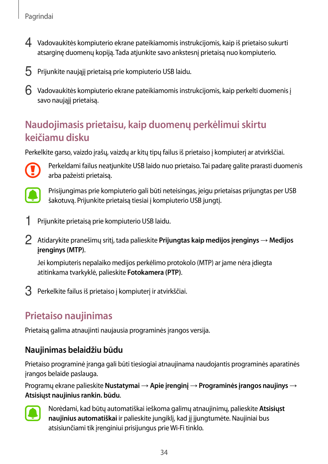 Samsung SM-T285NZKASEB manual Prietaiso naujinimas, Naujinimas belaidžiu būdu 