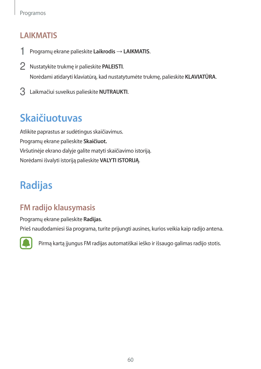 Samsung SM-T285NZKASEB manual Skaičiuotuvas, Radijas, FM radijo klausymasis 