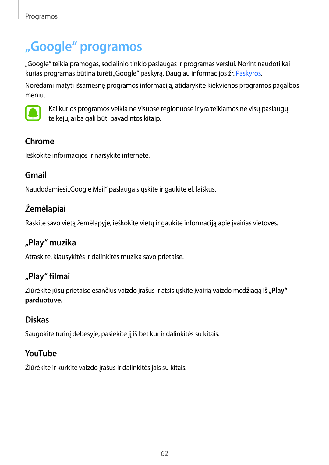 Samsung SM-T285NZKASEB manual „Google programos 