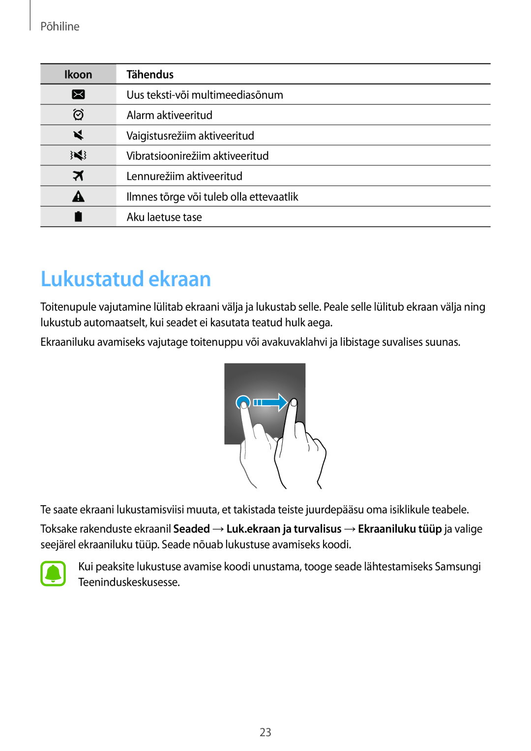 Samsung SM-T285NZKASEB manual Lukustatud ekraan 