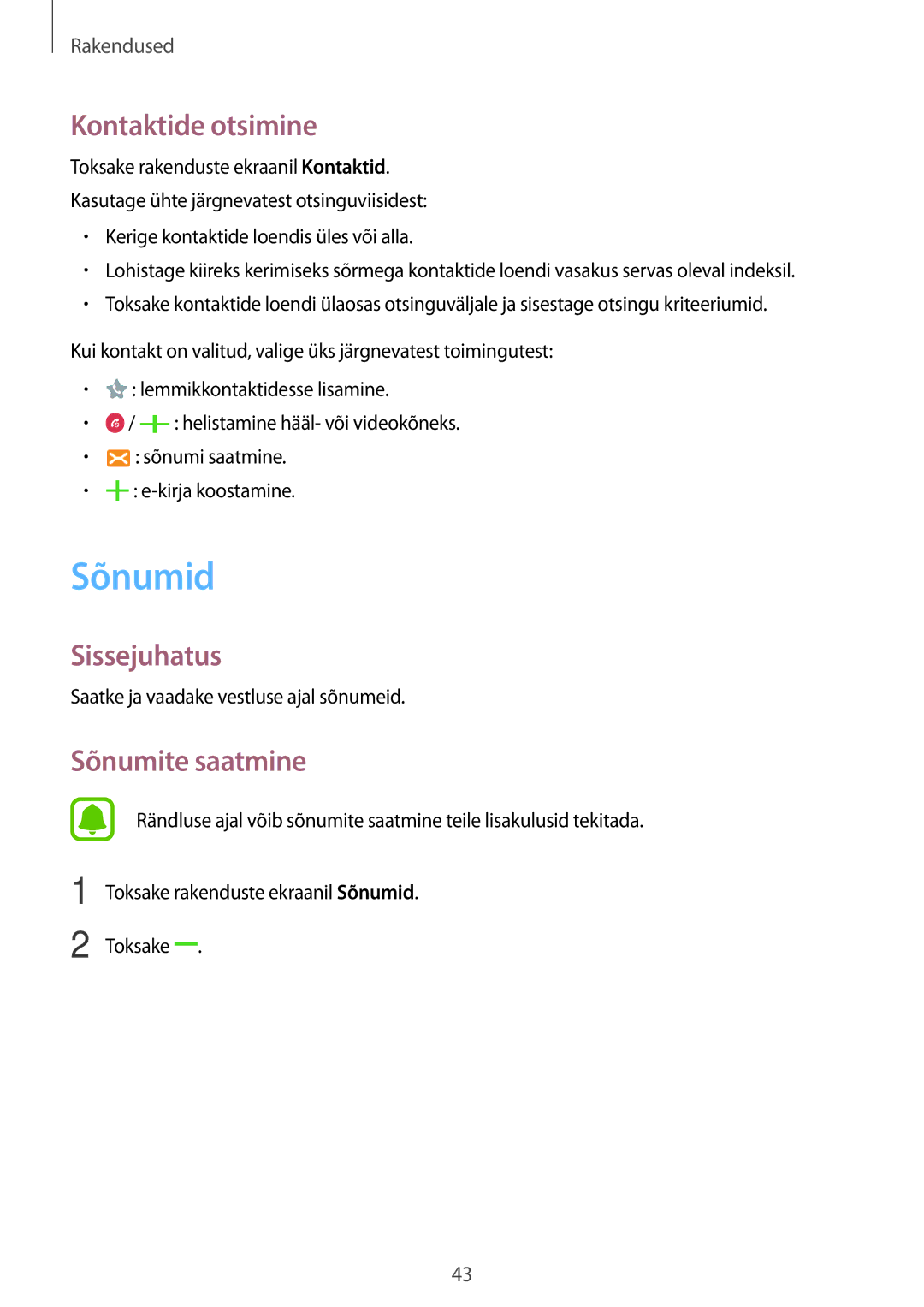 Samsung SM-T285NZKASEB manual Sõnumid, Kontaktide otsimine, Sõnumite saatmine 