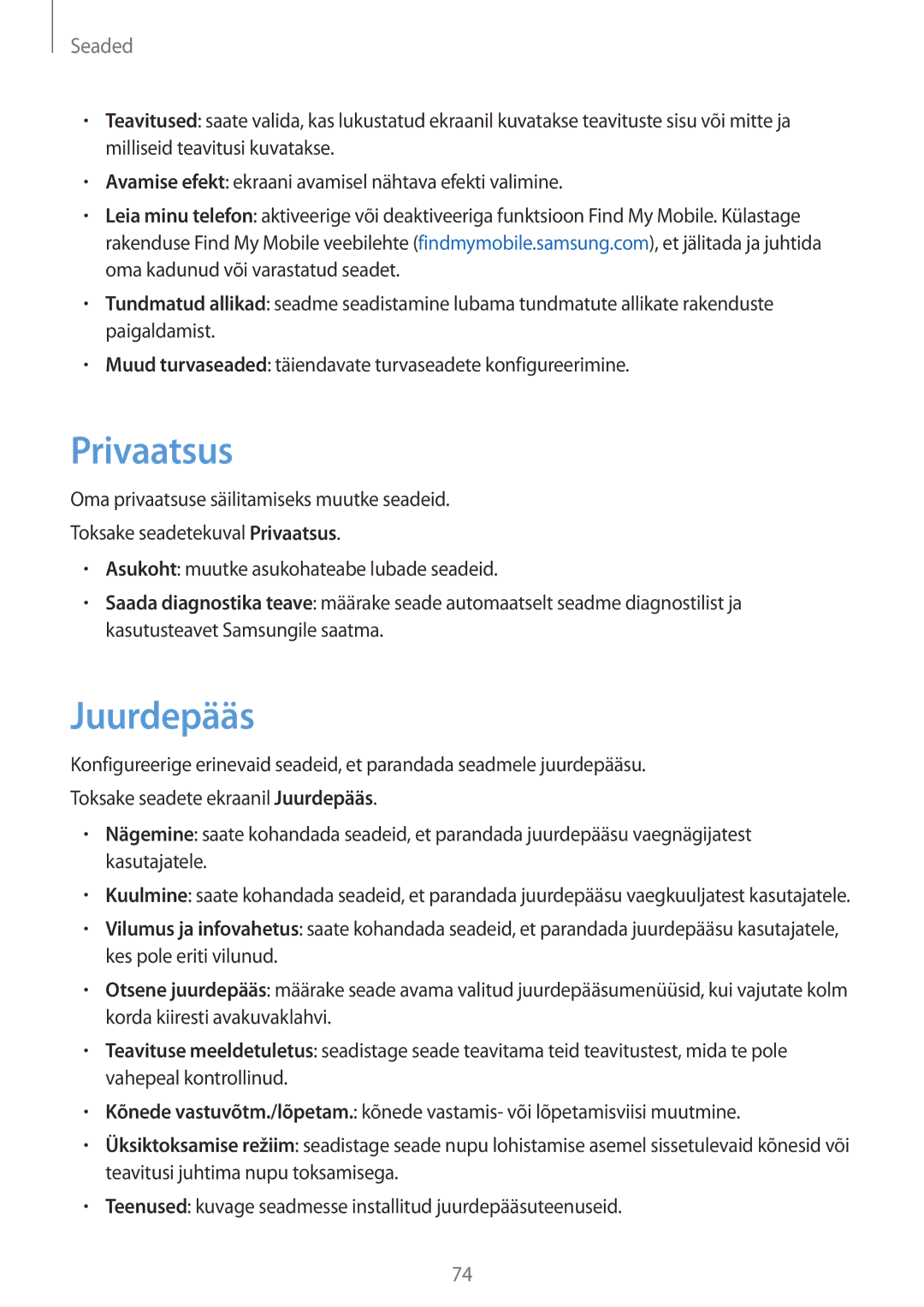 Samsung SM-T285NZKASEB manual Privaatsus, Juurdepääs 