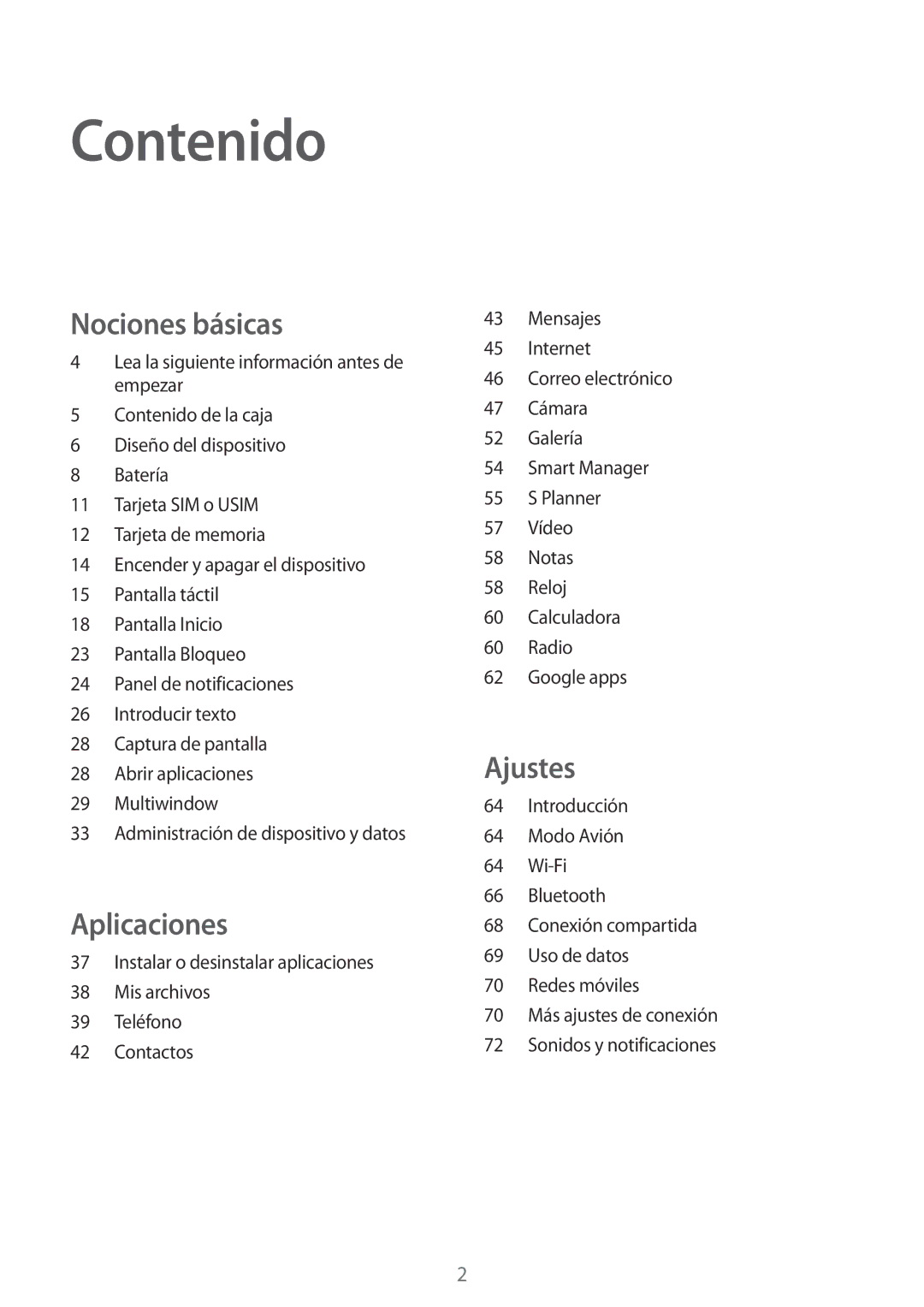 Samsung SM-T285NZWAPHE, SM-T285NZKAXEO, SM-T285NZKAPHE manual Contenido 