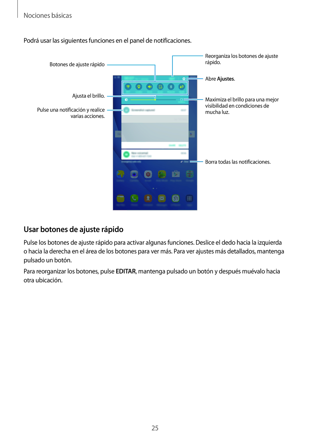 Samsung SM-T285NZKAPHE, SM-T285NZKAXEO, SM-T285NZWAPHE manual Usar botones de ajuste rápido 