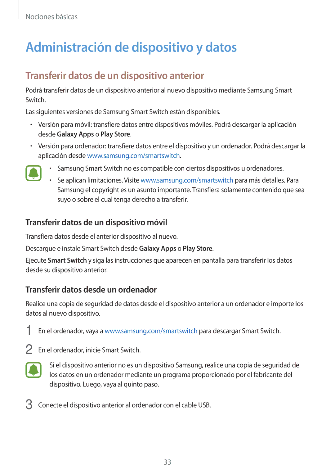 Samsung SM-T285NZKAXEO, SM-T285NZKAPHE Administración de dispositivo y datos, Transferir datos de un dispositivo anterior 