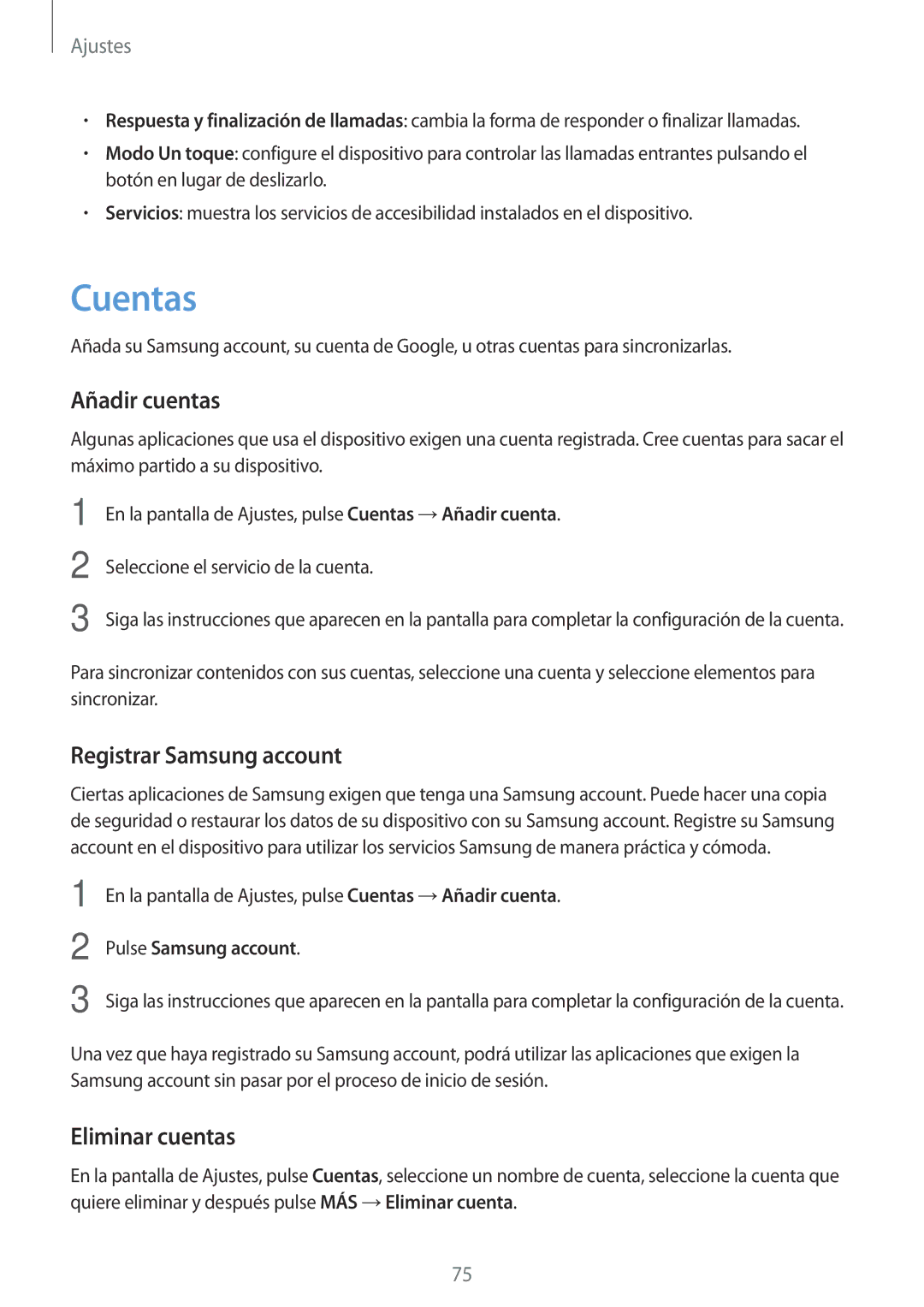 Samsung SM-T285NZKAXEO, SM-T285NZKAPHE, SM-T285NZWAPHE Cuentas, Añadir cuentas, Registrar Samsung account, Eliminar cuentas 