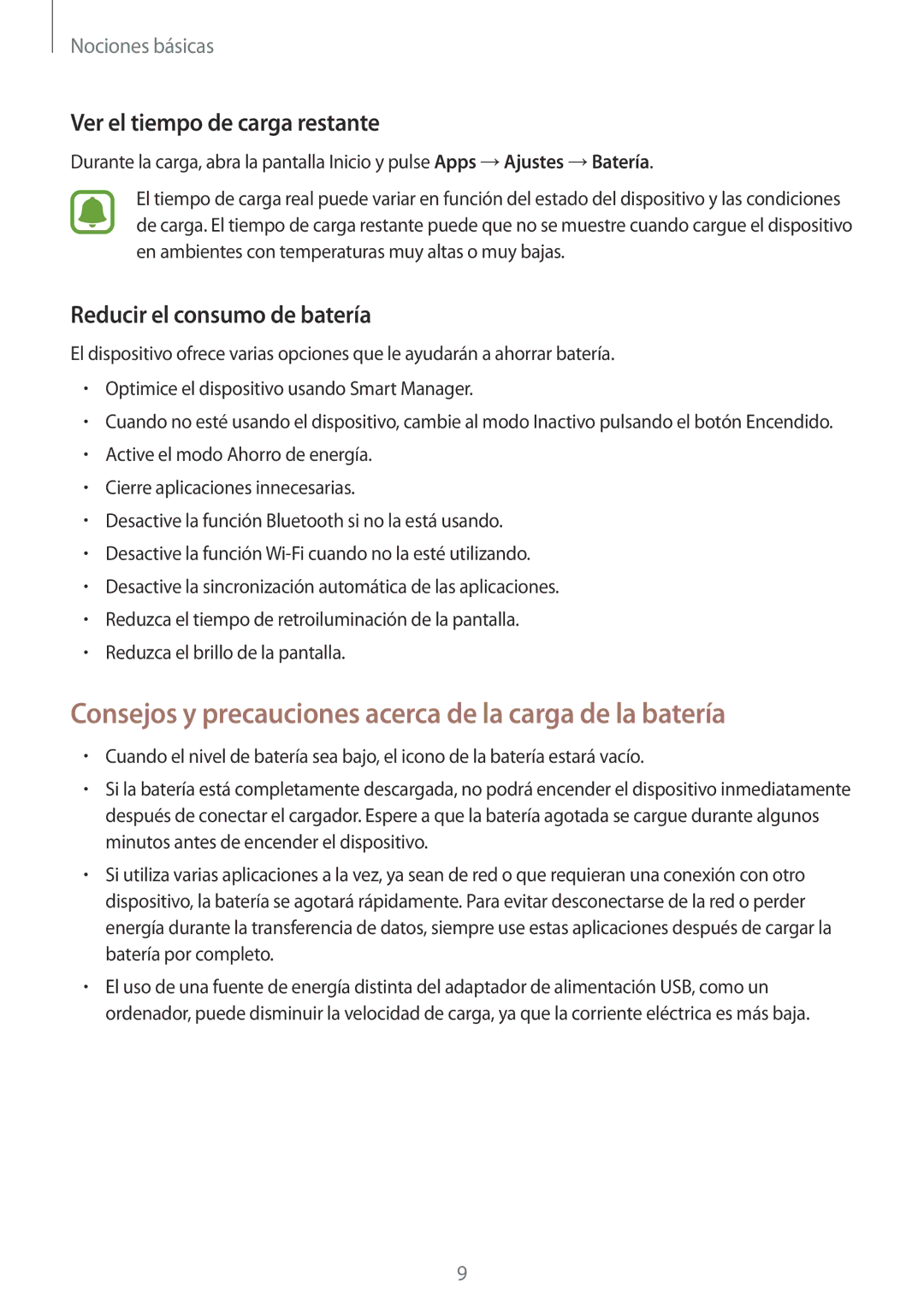 Samsung SM-T285NZKAXEO manual Consejos y precauciones acerca de la carga de la batería, Ver el tiempo de carga restante 