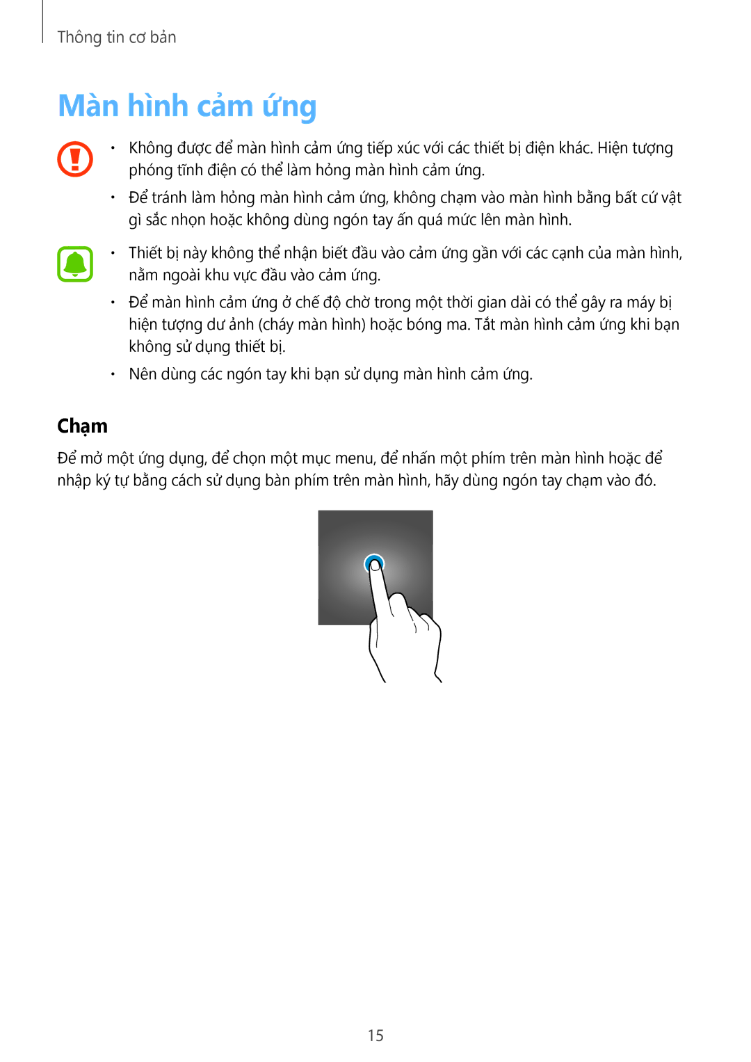 Samsung SM-T285NZWAXXV, SM-T285NZKAXXV manual Mà̀n hình cảm ứng, Chạm 