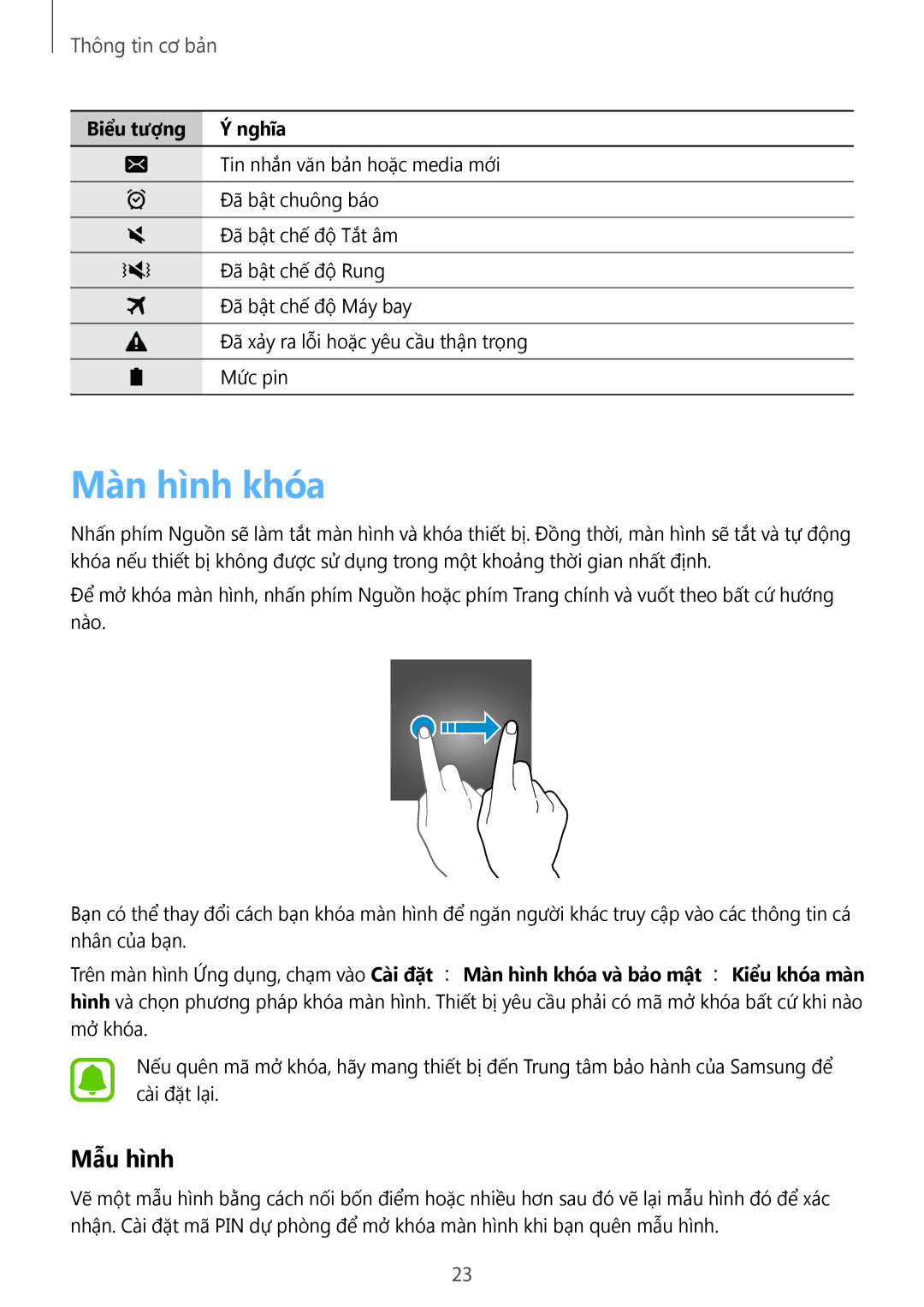 Samsung SM-T285NZWAXXV, SM-T285NZKAXXV manual Mà̀n hình khóa, Mẫu hình 