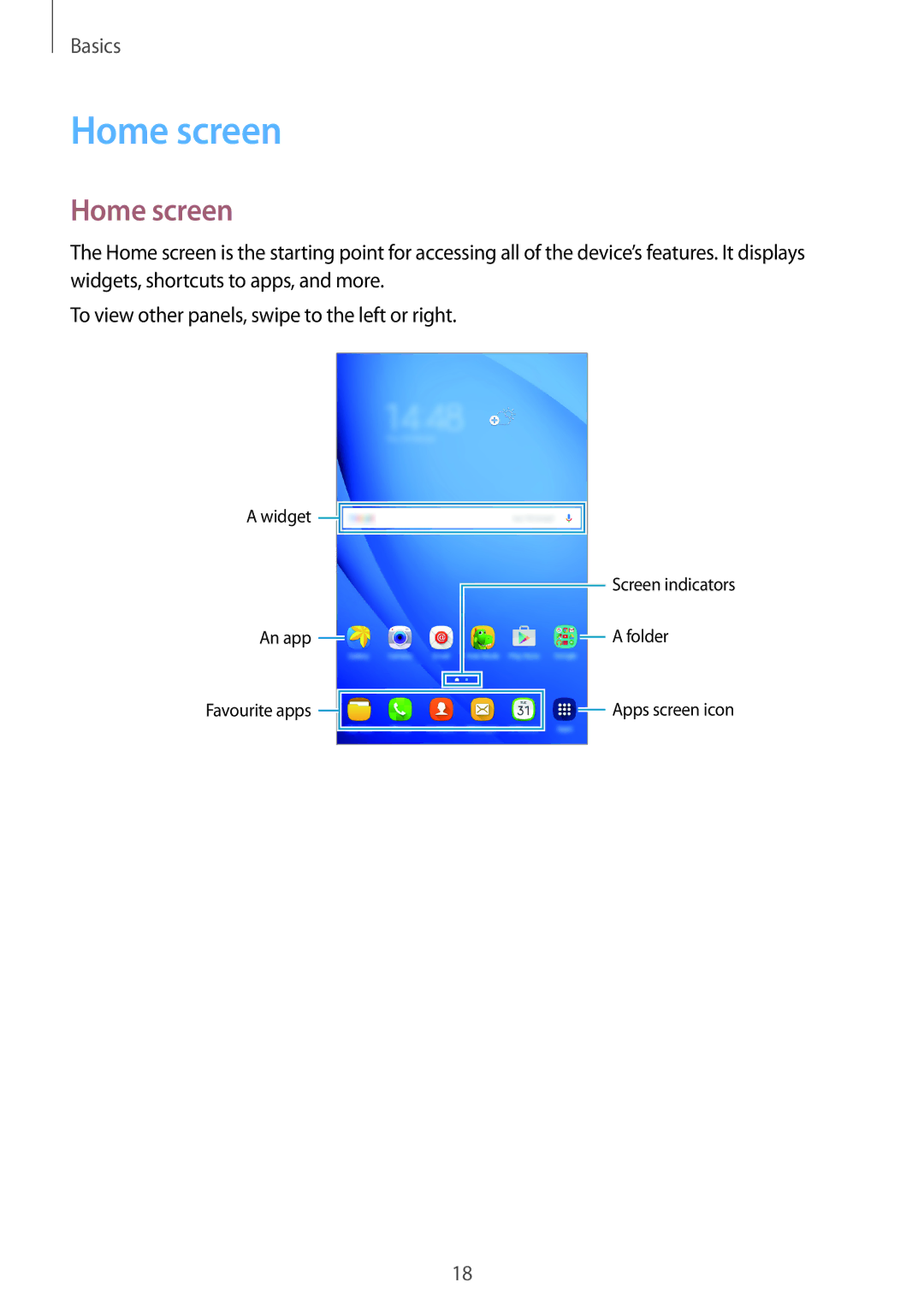 Samsung SM-T285NZSAKSA, SM-T285NZKAKSA, SM-T285NZWAKSA, SM-T285NZKAXXV, SM-T285NZWAXXV, SM-T285NZKABGL manual Home screen 