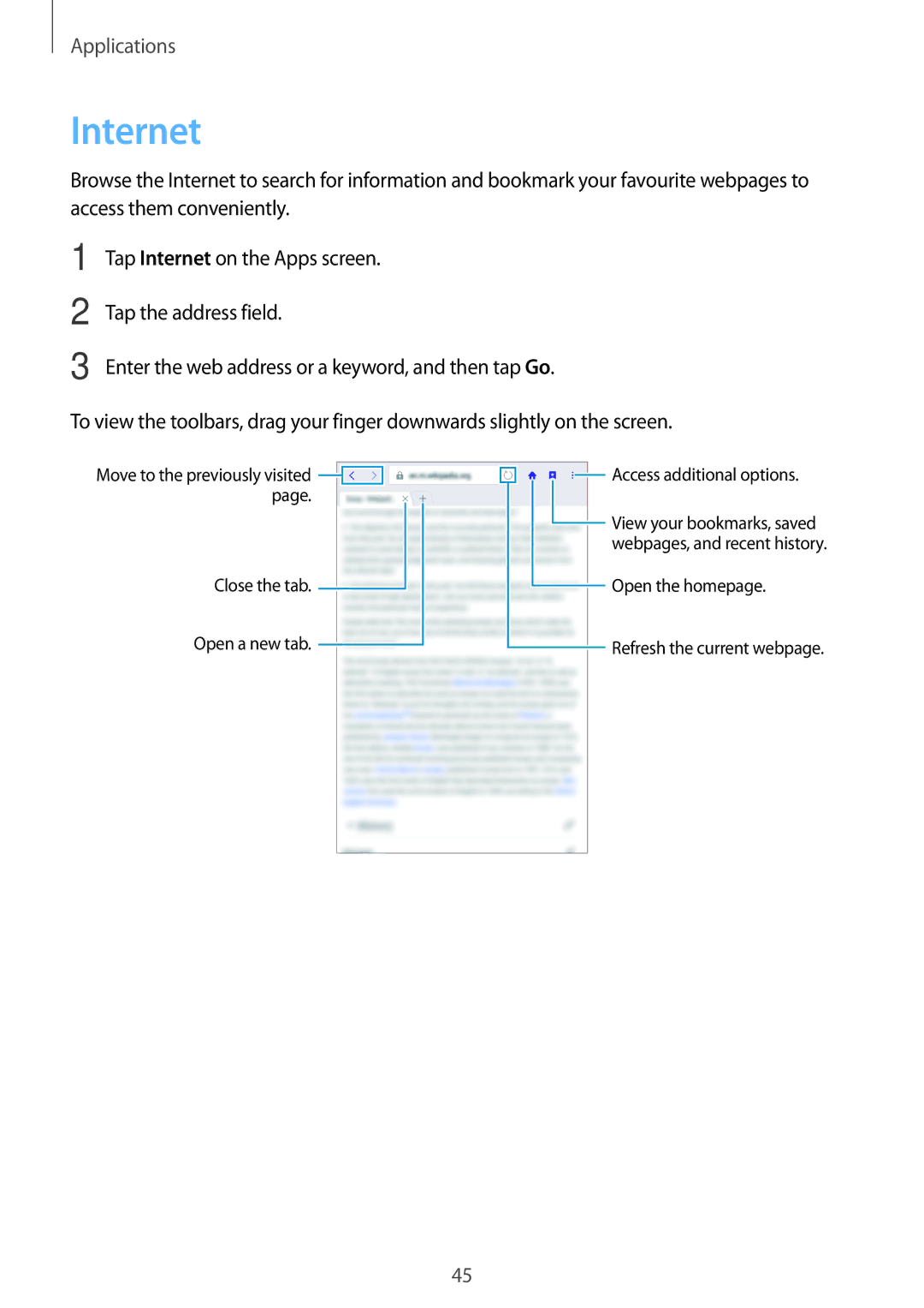 Samsung SM-T285NZKAXXV, SM-T285NZSAKSA, SM-T285NZKAKSA, SM-T285NZWAKSA, SM-T285NZWAXXV, SM-T285NZKABGL manual Internet 