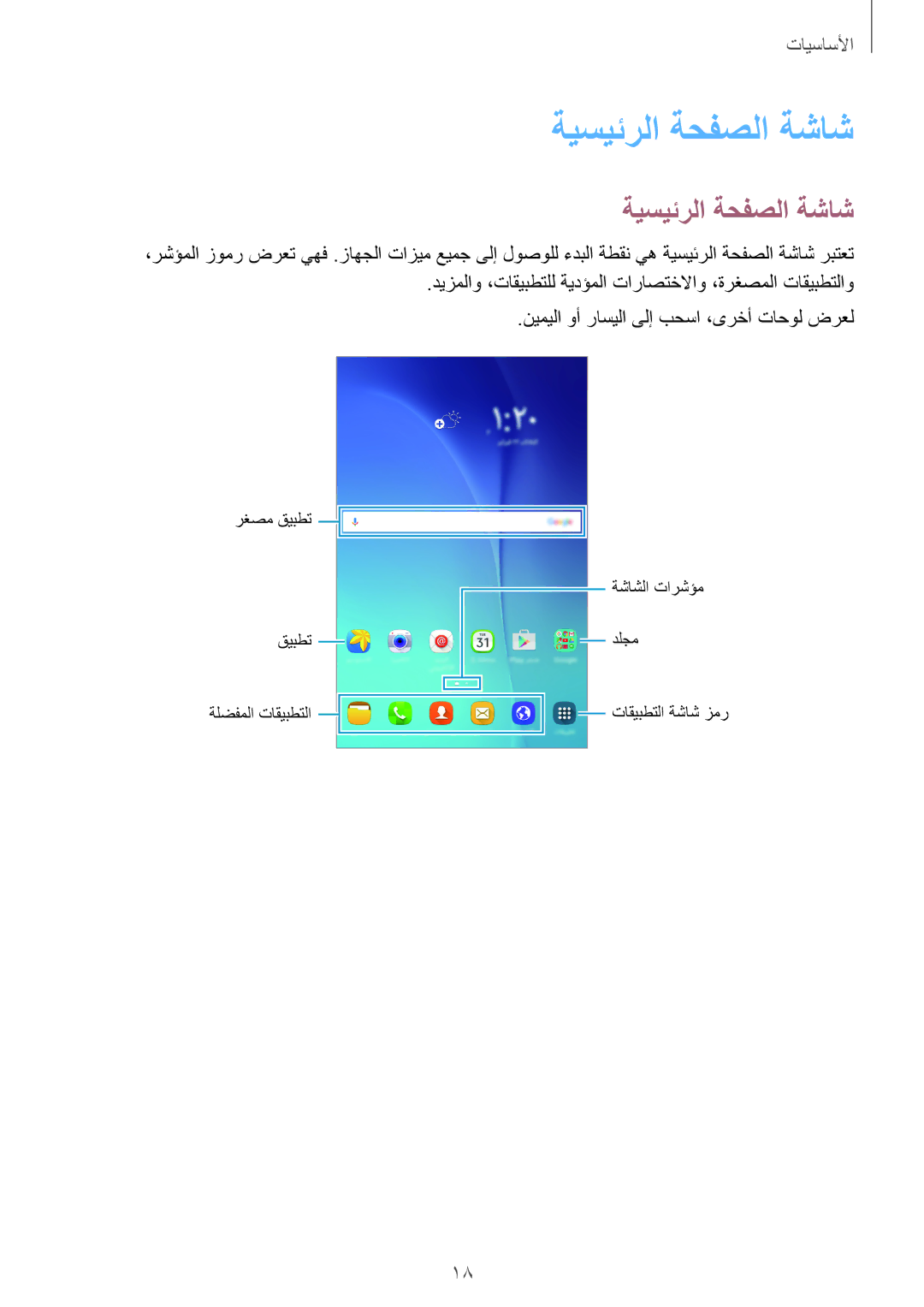 Samsung SM-T285NZSAKSA, SM-T285NZKAKSA, SM-T285NZWAKSA manual ةيسيئرلا ةحفصلا ةشاش 