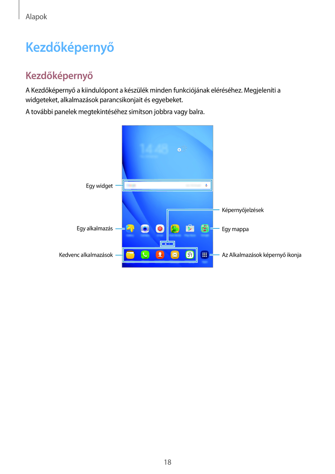 Samsung SM-T285NZKAAUT, SM-T285NZWAEUR, SM-T285NZKAXEZ, SM-T285NZKAXEH, SM2T285NZKAXEZ, SM-T285NZKAEUR manual Kezdőképernyő 