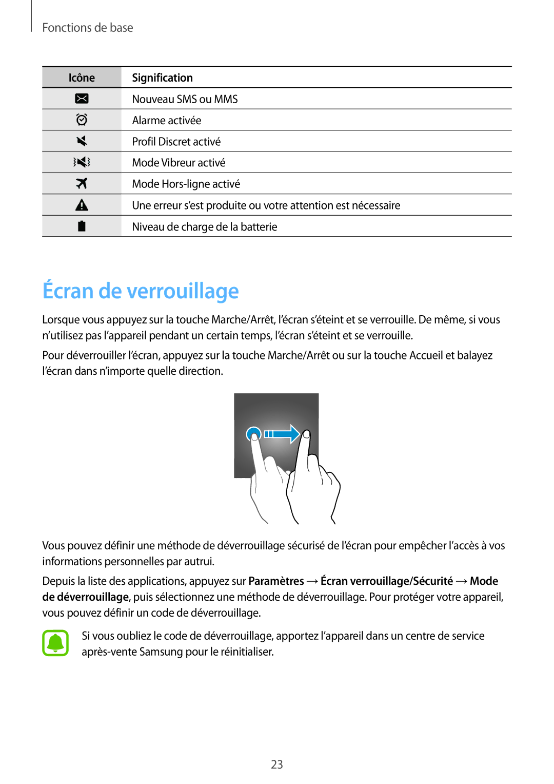 Samsung SM-T285NZWAXEF manual Écran de verrouillage 