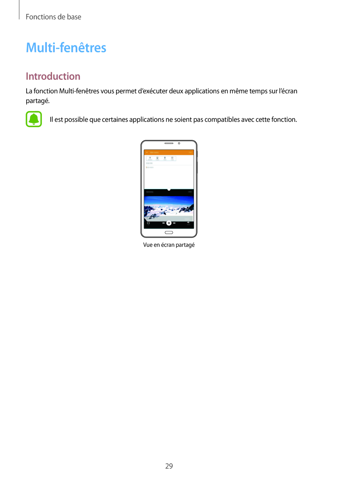 Samsung SM-T285NZWAXEF manual Multi-fenêtres, Introduction 