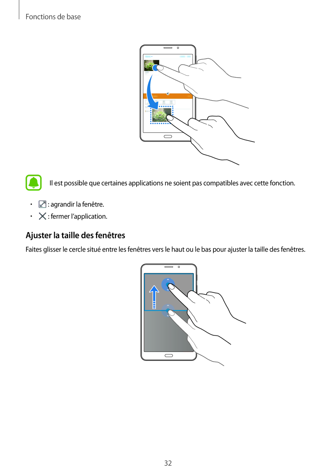 Samsung SM-T285NZWAXEF manual Ajuster la taille des fenêtres 