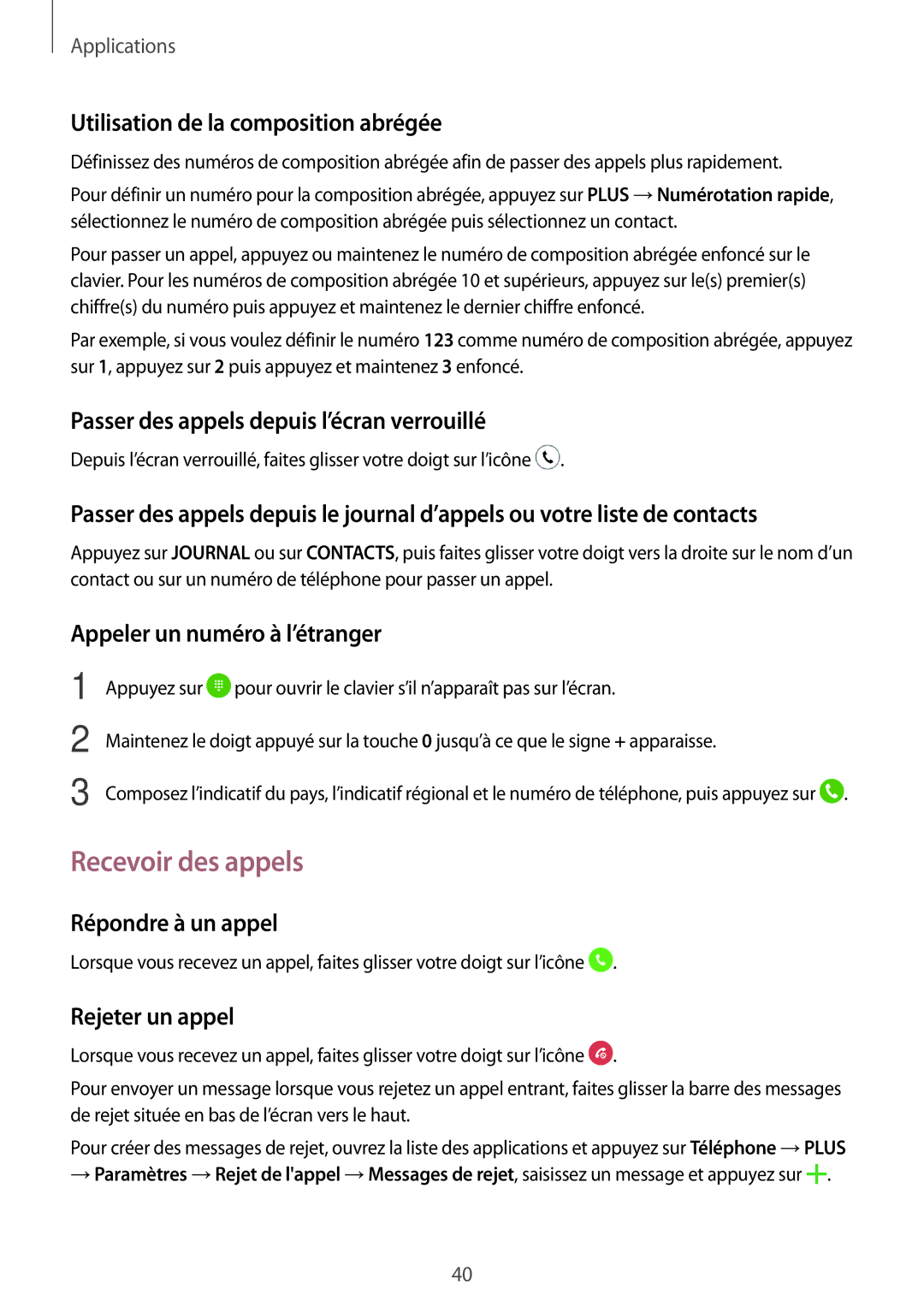 Samsung SM-T285NZWAXEF manual Recevoir des appels 