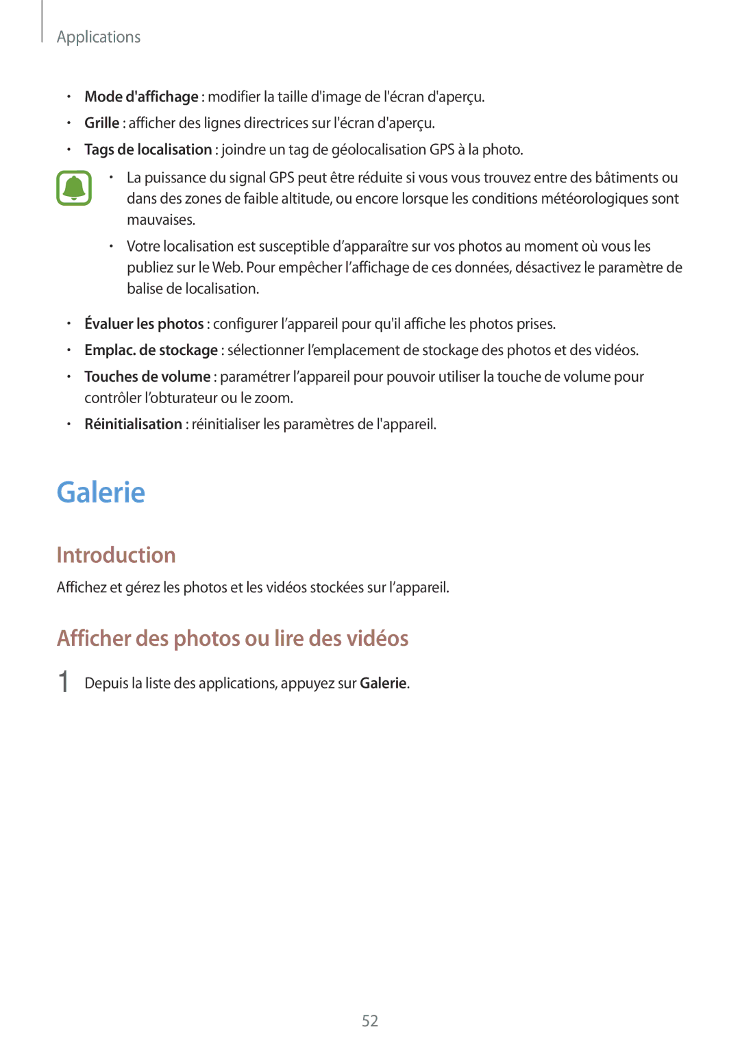 Samsung SM-T285NZWAXEF manual Galerie, Afficher des photos ou lire des vidéos 