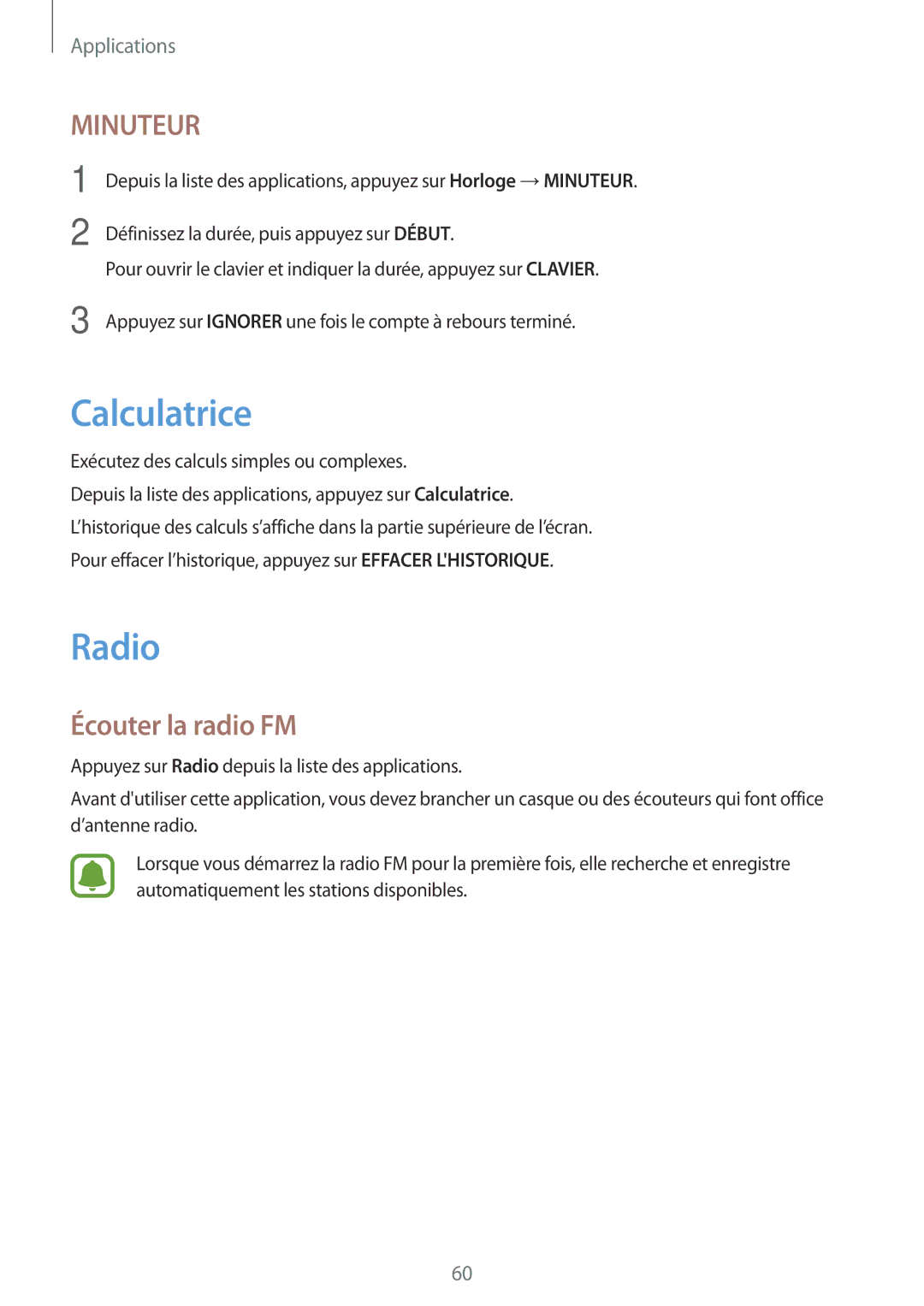 Samsung SM-T285NZWAXEF manual Calculatrice, Radio, Écouter la radio FM 