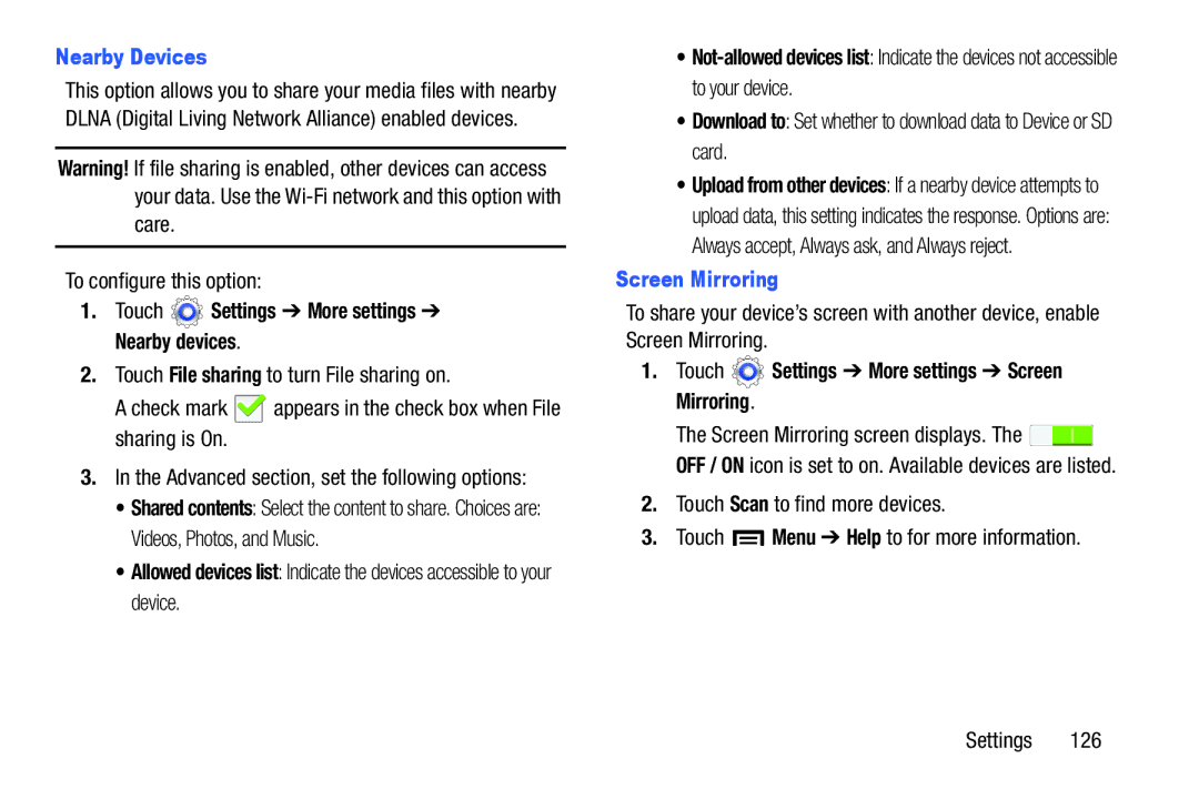 Samsung SM-T3100ZWYXAR user manual Nearby Devices, To configure this option, Touch Settings More settings Nearby devices 