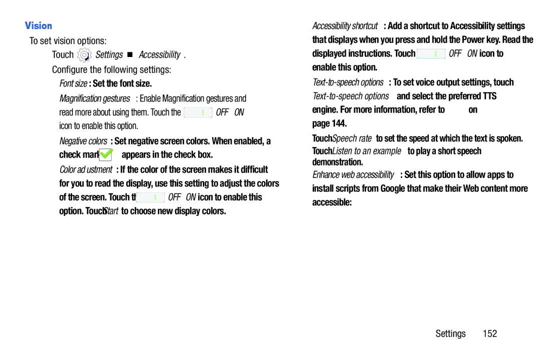 Samsung SM-T3100GNYXAR, SM-T3100ZWYXAR Vision, To set vision options, Magnification gestures Enable Magnification gestures 