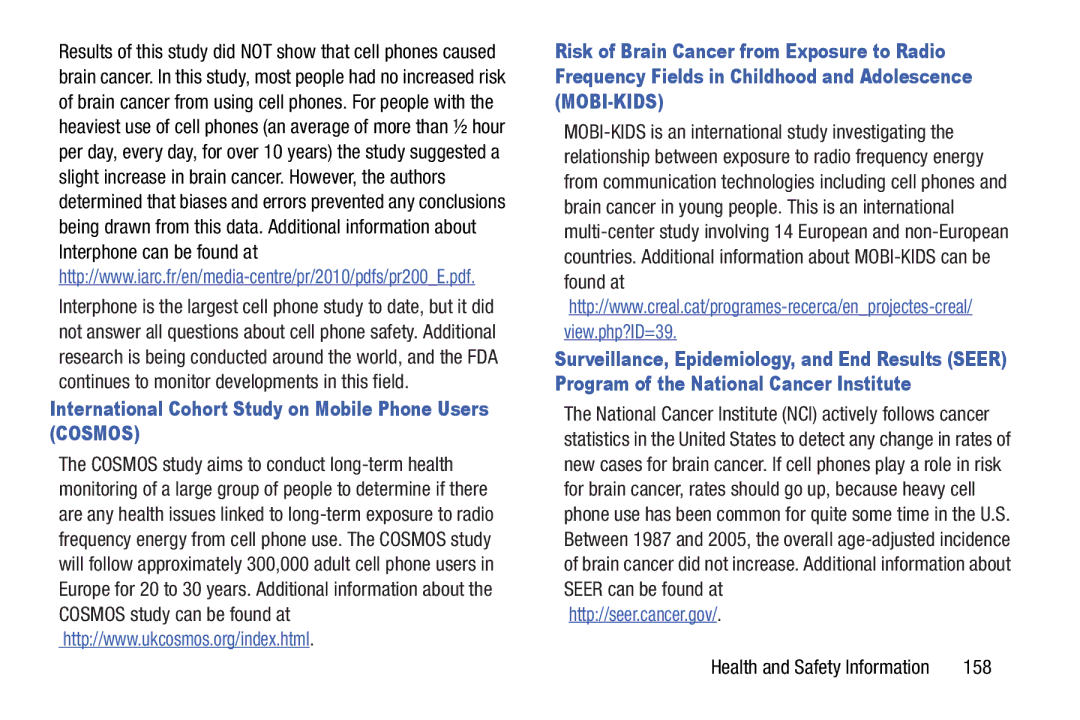 Samsung SMT3100GNYXAR, SM-T3100ZWYXAR, SM-T3100GNYXAR International Cohort Study on Mobile Phone Users Cosmos, 158 