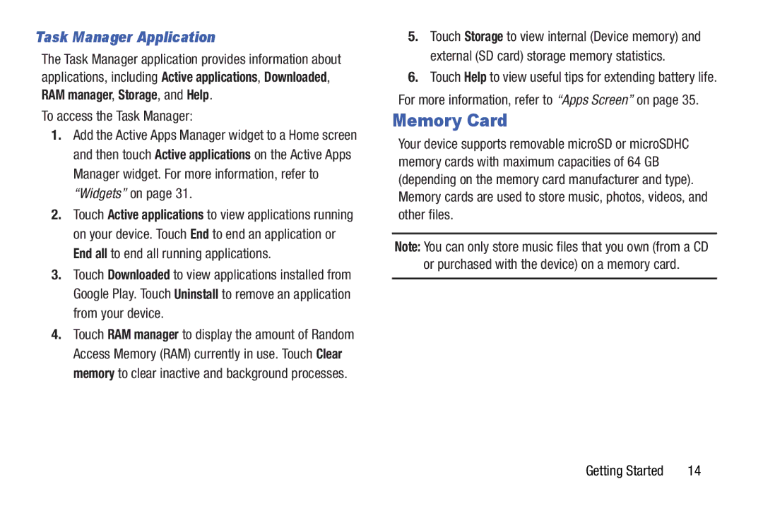 Samsung SMT3100ZWYXAR, SM-T3100ZWYXAR, SM-T3100GNYXAR Memory Card, Task Manager Application, To access the Task Manager 