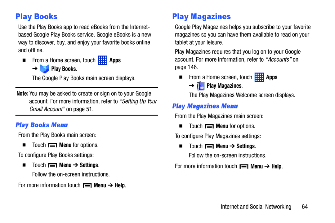 Samsung SMT3100ZWYXAR, SM-T3100ZWYXAR, SM-T3100GNYXAR, SMT3100GNYXAR Play Books Menu, Play Magazines Menu 