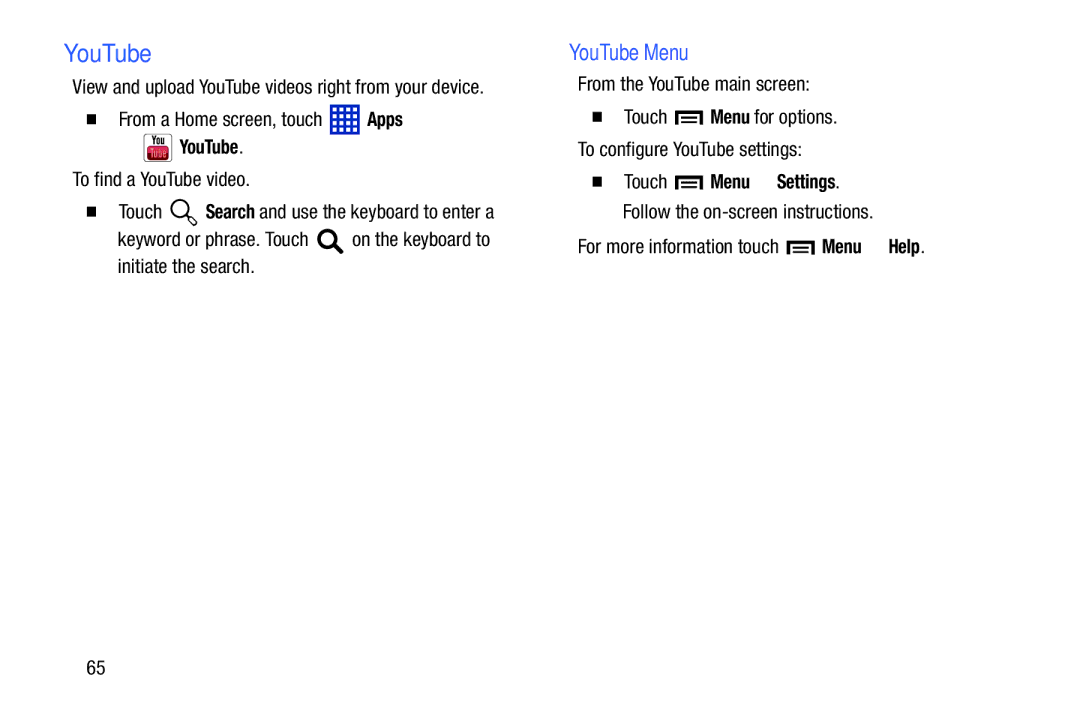 Samsung SM-T3100ZWYXAR, SM-T3100GNYXAR, SMT3100GNYXAR, SMT3100ZWYXAR user manual YouTube Menu 