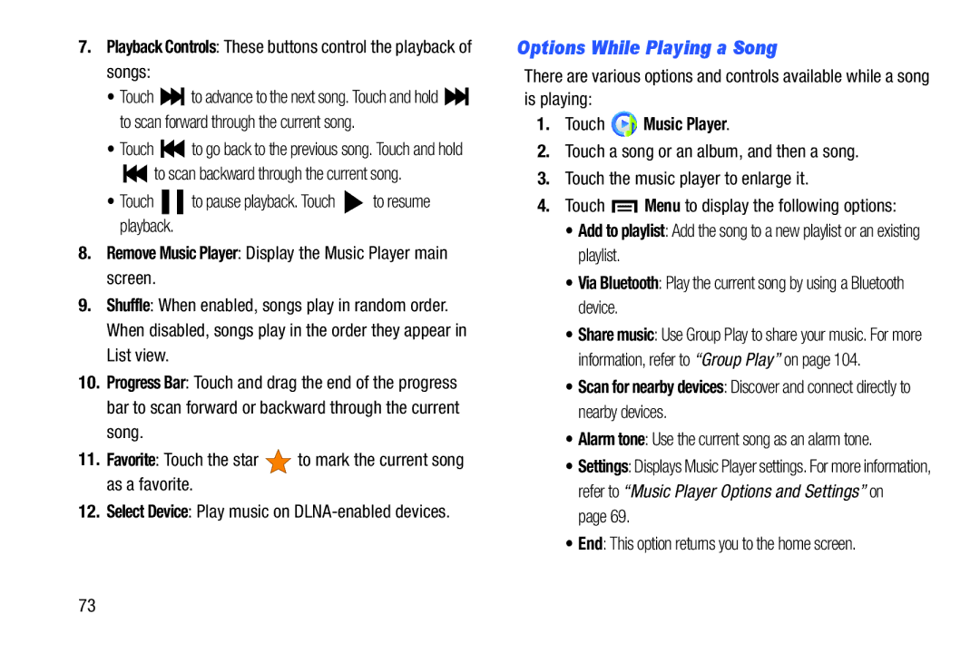 Samsung SMT3100GNYXAR, SM-T310 user manual Options While Playing a Song, Touch to pause playback. Touch to resume playback 