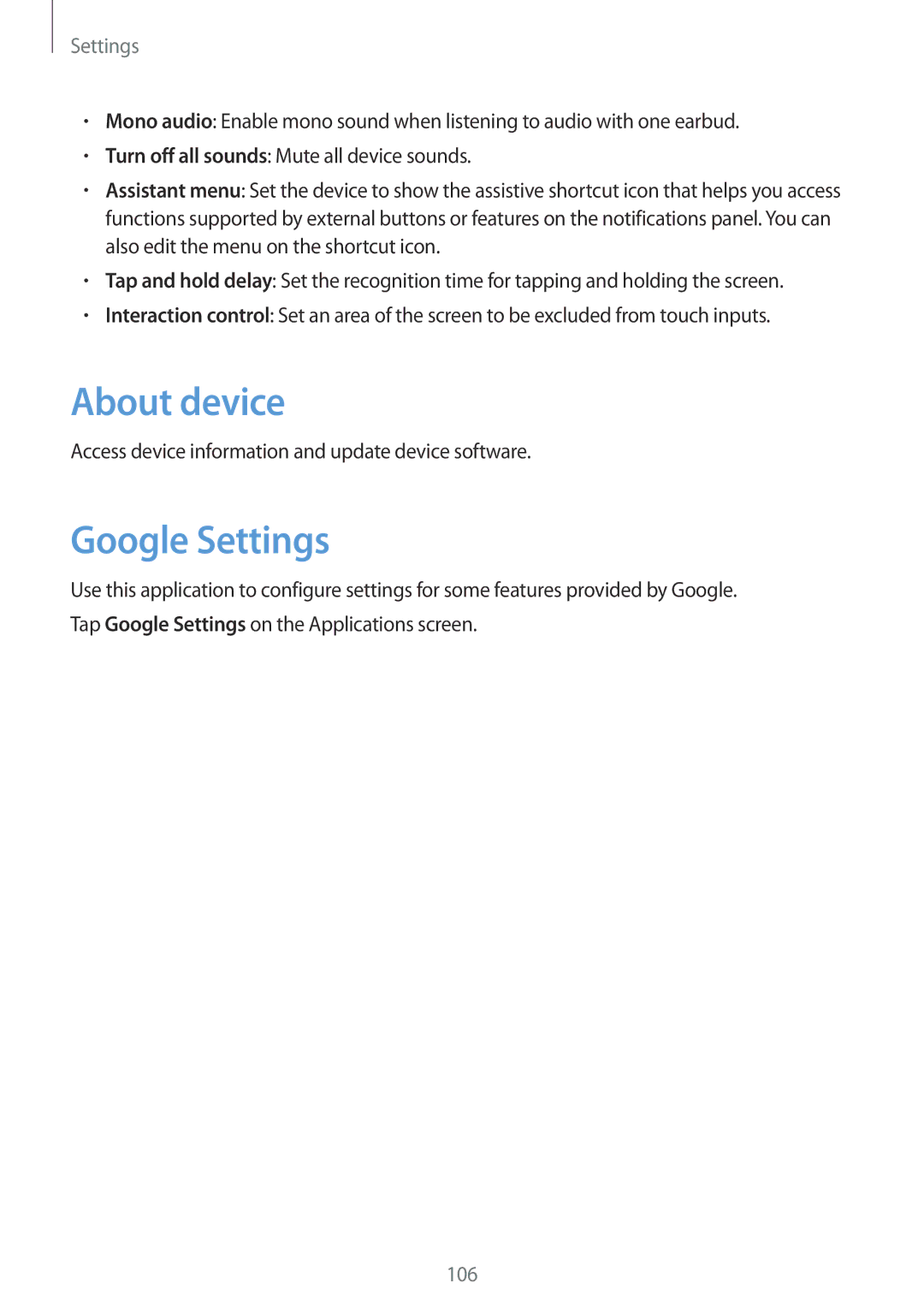 Samsung SM-T310 user manual About device, Google Settings 