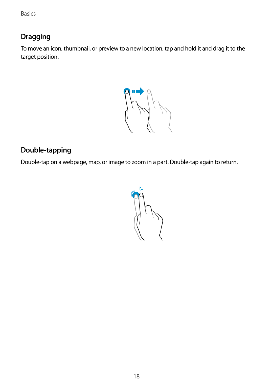 Samsung SM-T310 user manual Dragging, Double-tapping 