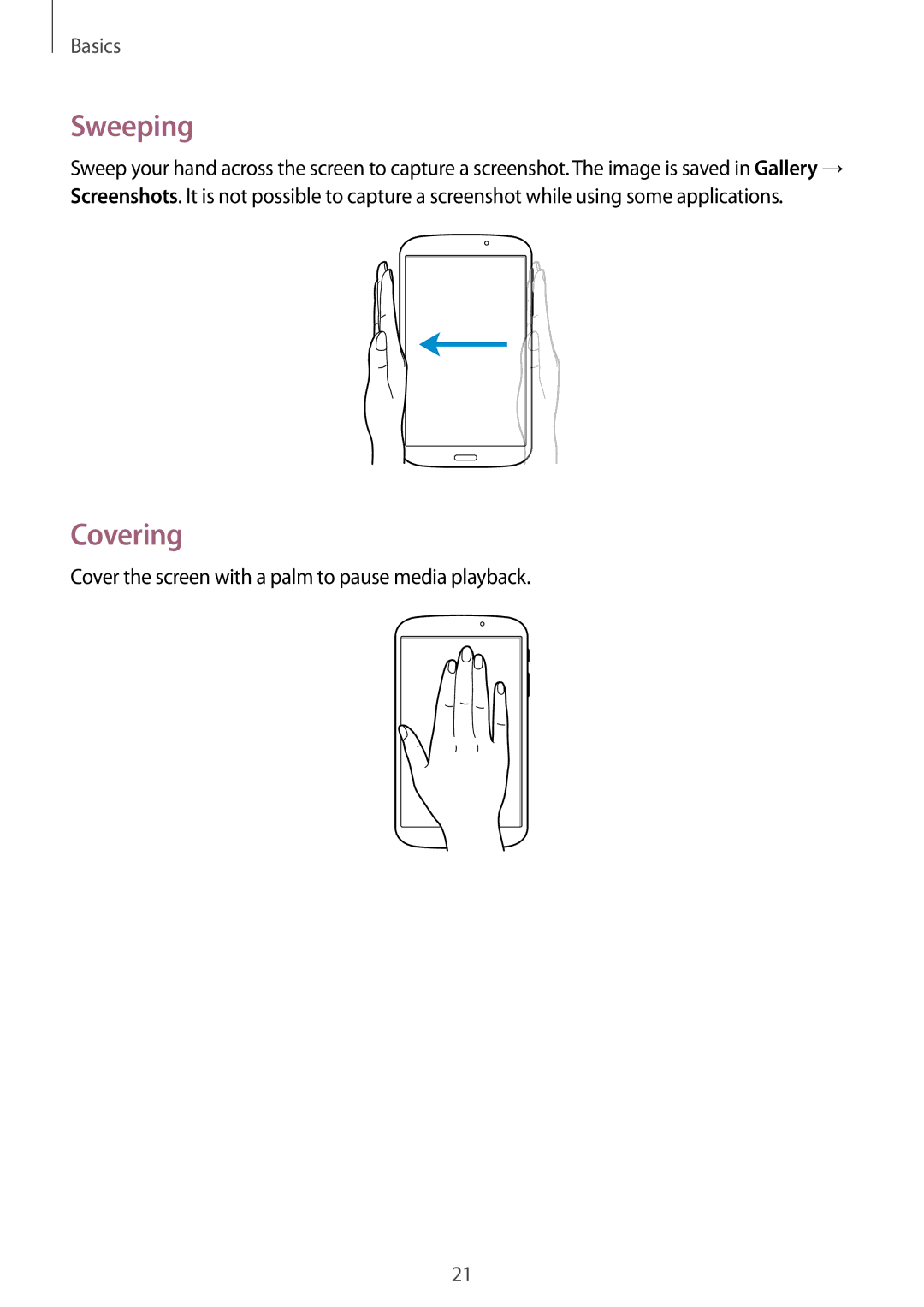 Samsung SM-T310 user manual Sweeping, Covering 